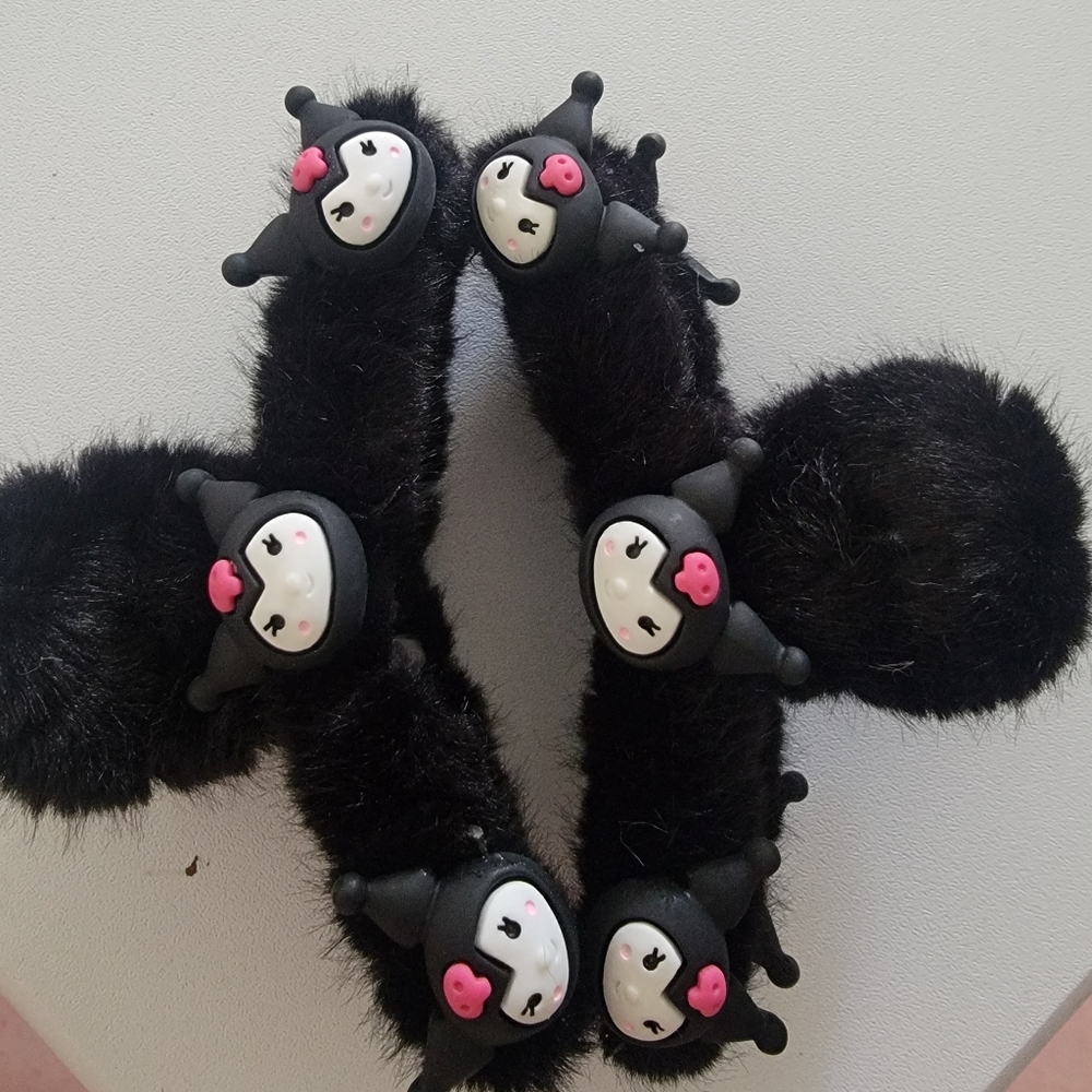 NWOT Black furry hair clips